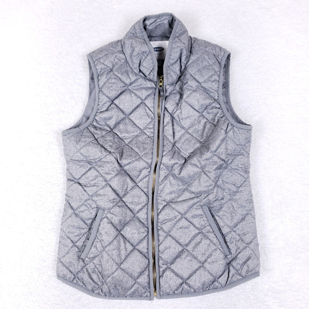 Old Navy Quilted Puffer Vest Women S Gray Full Zip Layering‎ Gorpcore
